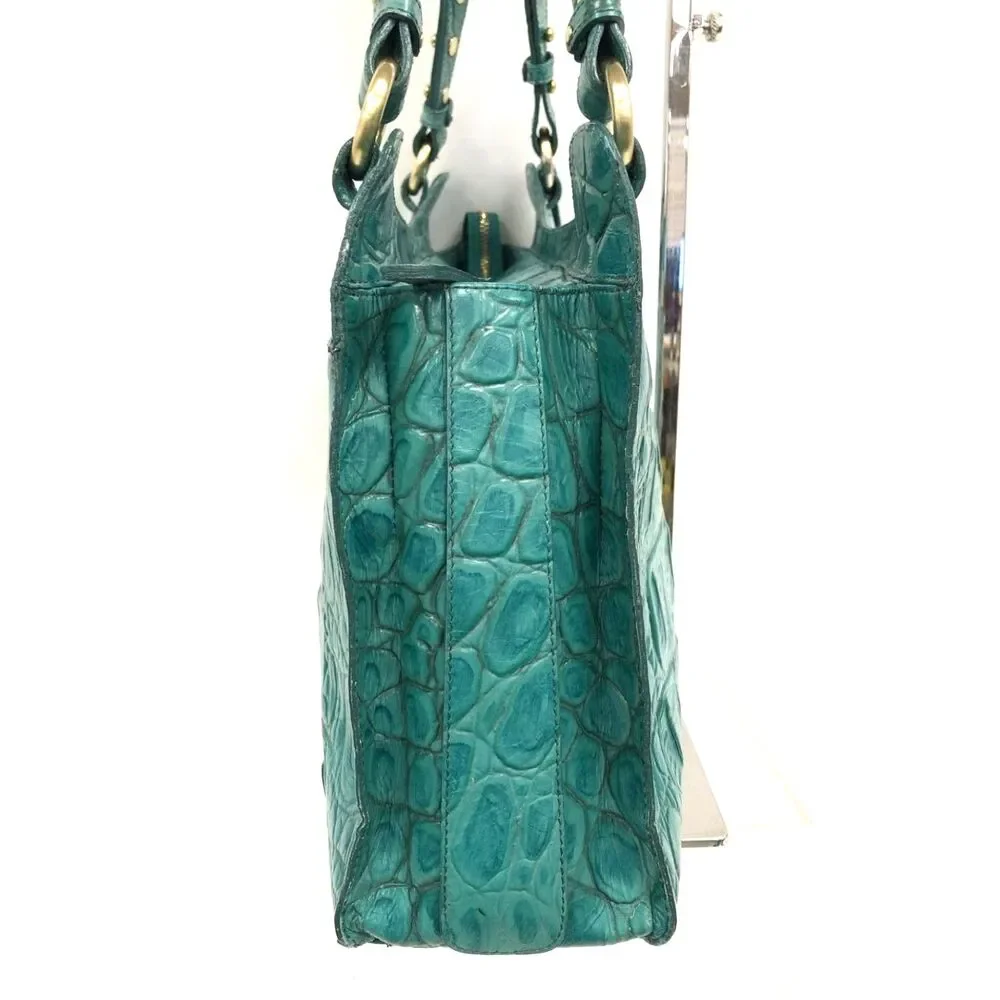Brahmin Vibrant Teal Croc Embossed Leather Hobo Shoulder Bag with COA
